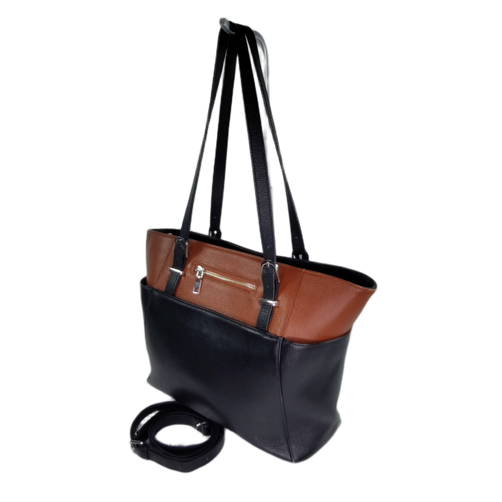 Over Earth Large Leather Tote/Shoulder Handbag/Crossbody-Black/Brown Gently Used